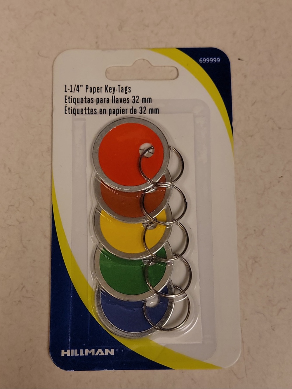 Multicolor 1-1/4" Paper Key Tags - Red, Orange, Yellow, Green, Blue